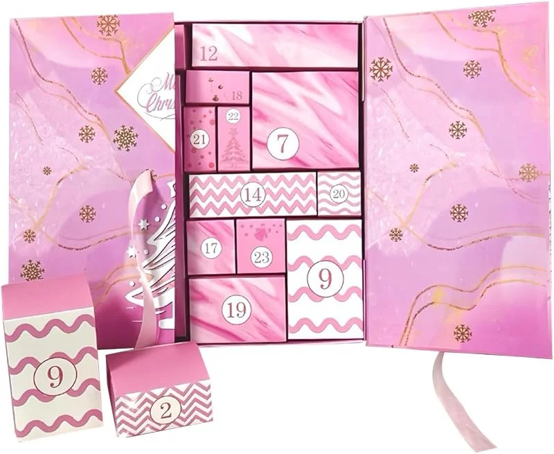 Marke: Generisch Adventskalender Countdown Kalender Box 24 Tage leer rosa faltbar — Advent und Tisch
