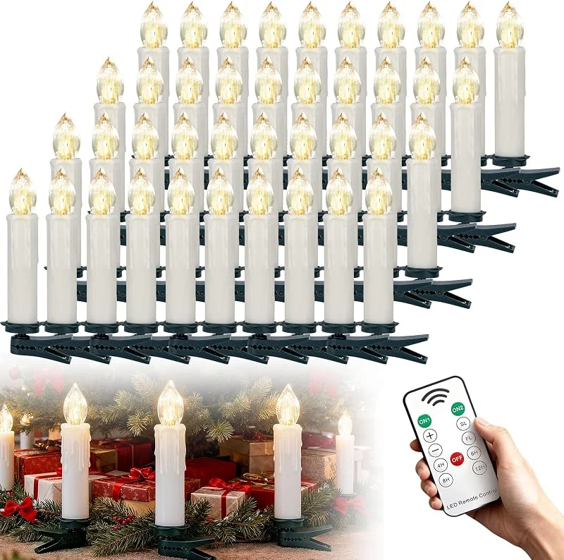 Marke: Kidsgigglz LED Kerzen 40er Set, Weihnachtsbaumkerzen Flammenlose, Flackernde Christbaumkerzen Kabellos mit, Timer, Warmweiß Dimmbar, Dekokerzen für Weihnachtsdeko, Party, Hochzeit — Weihnachtsbeleuchtung
