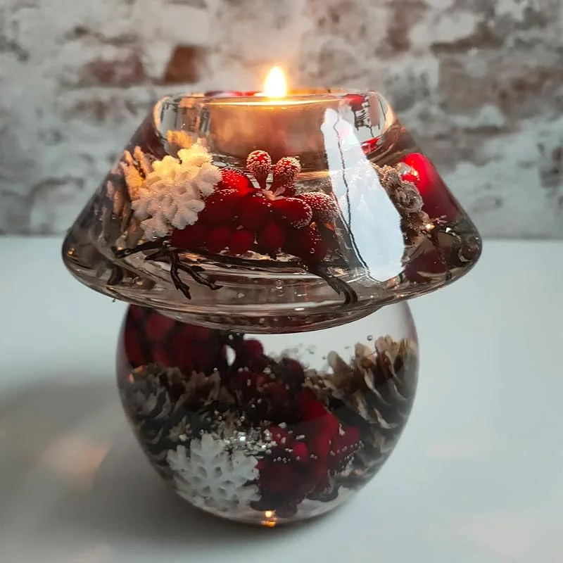 Marke: Dreamlight Dreamlight Noblesse Smart Winter Berries Kerzenhalter aus Glas und Metall, Poliert, für Winterfeste und Familienfeiern, weiß, rot, blau — Advent und Tisch