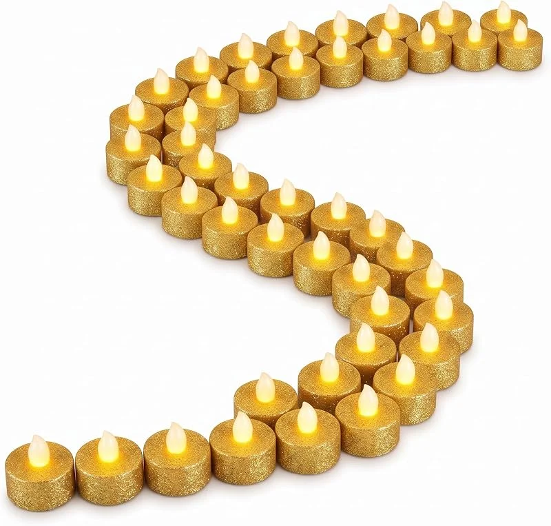 Marke: Mudder Mudder 48 Stück Gold Teelichter LED Kerzen Teelichter Batterie Flammenlos — Kerzenlicht Abendessen