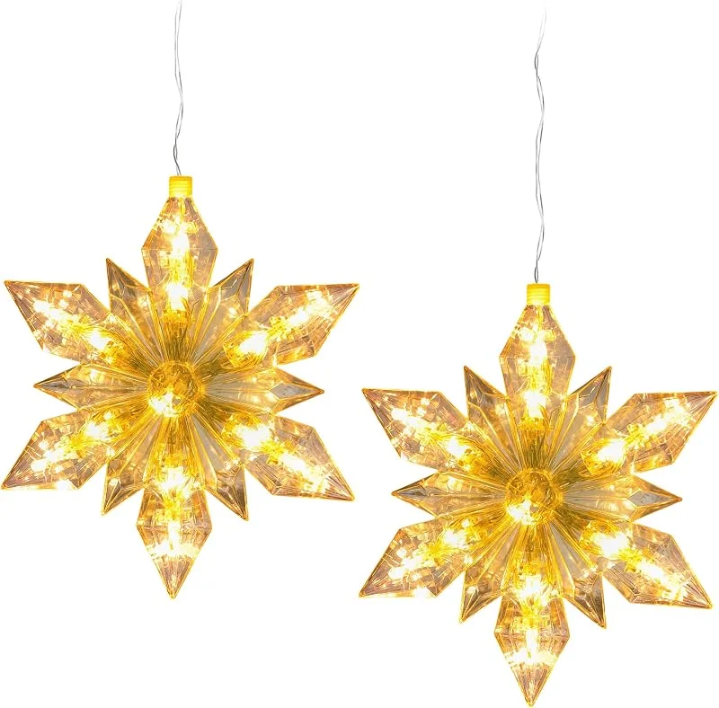 Besuche den Spetebo-Store Spetebo LED Schneeflocke zum Hängen 23 cm mit Timer - 2er Set - Weihnachtsstern warm weiß beleuchtet Batterie betrieben - Stern für Weihnachten Advent Winter Fenster Deko — Weihnachtsdeko