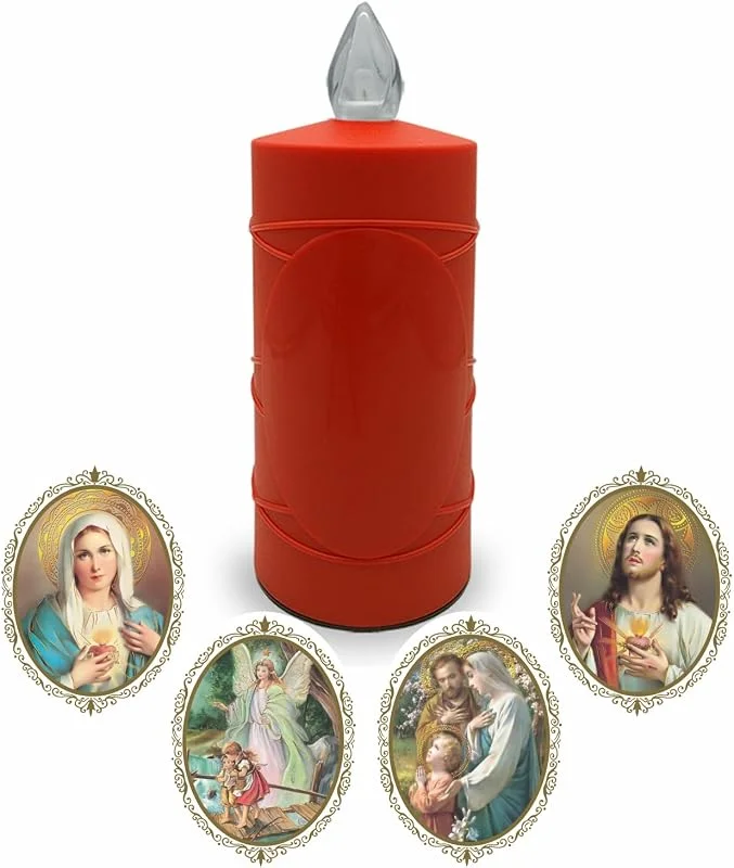 Besuche den AROBA-Store AROBA LED Grabkerze Trauerlicht - Flackereffekt wie echte Kerze - lange Brenndauer bis 120 Tage - wiederverwendbar Friedhofskerze Gedenkkerze - rot inkl. Auswahl an Heiligen — Kerzenlicht Abendessen