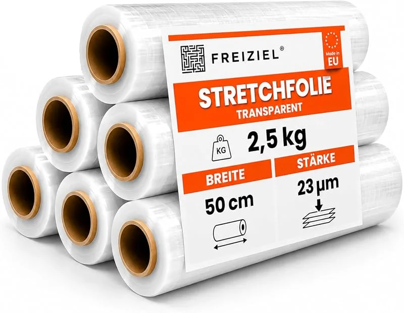 Besuche den Freiziel-Store 6 x Stretchfolie 50cm 2, 5 kg 23my (transparent) Wickelfolie, Packfolie, Palettenfolie, Dehnfolie — Geschenkverpackung