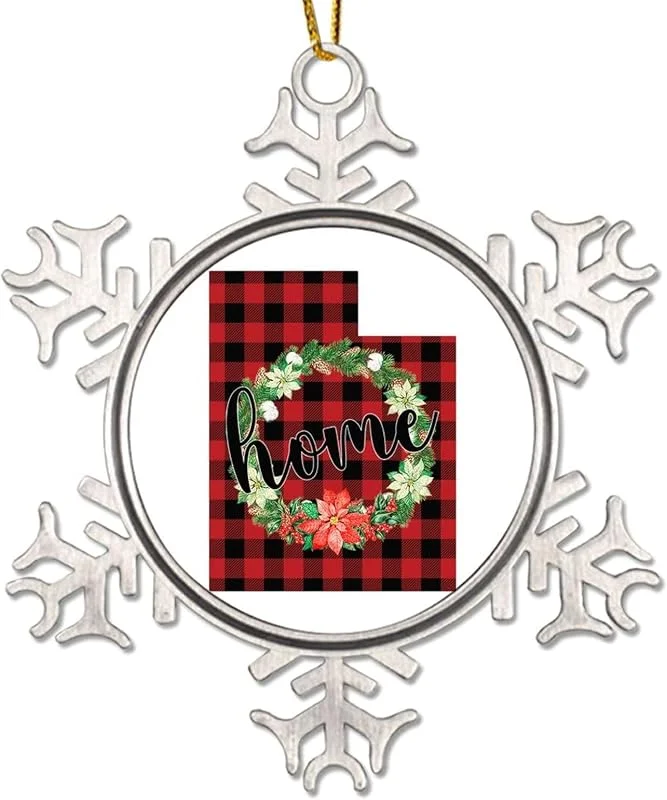 Marke: CowkissSign Weihnachtskranz Utah States Metall Schneeflocke Weihnachten Ornament Home State Rot und Schwarz Plaid Baumdekoration Ornament Patriotische USA Staat Xmas Hanging Christmas Party Supplies — Weihnachtsdeko