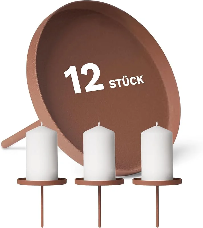 Besuche den Novaliv-Store Novaliv 12er-Set Kerzenhalter ohne Dorn 8cm ROST Weihnachtskranz Kerzenteller zum Stecken rund Kerzenpin Kerzenhalter für Kränze Kerzentülle Adventskerzenhalter Metall Kerzenständer Kerzenpin — Kerzenlicht Abendessen