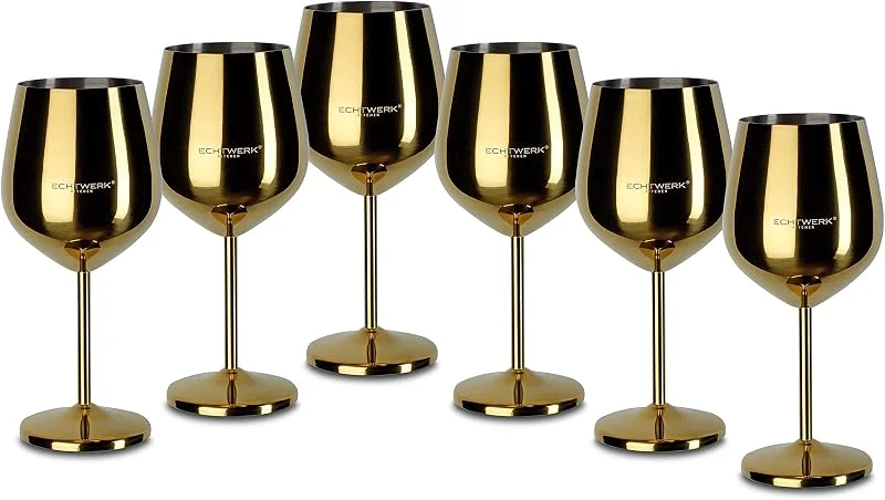 Besuche den ECHTWERK-Store ECHTWERK bruchsichere Weingläser aus Edelstahl, Weinglas-Set, Rotweinglas, Weinprobe-Gläser, Cocktailgläser, robust, unzerbrechlich, Gold Edition, 6tlg, 21x 7, 3cm, 0, 5L — Wein und Festtafel