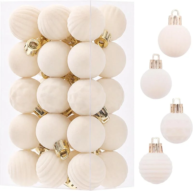 Marke: Pesoncarl Weihnachtsschmuck-Set, 30-teiliges Samt-Weihnachtsbaumschmuck-Set, hängende geformte Kugeln für Feiertagsparty-Dekoration, 1, 18 Zoll, Beige — Weihnachtsdeko