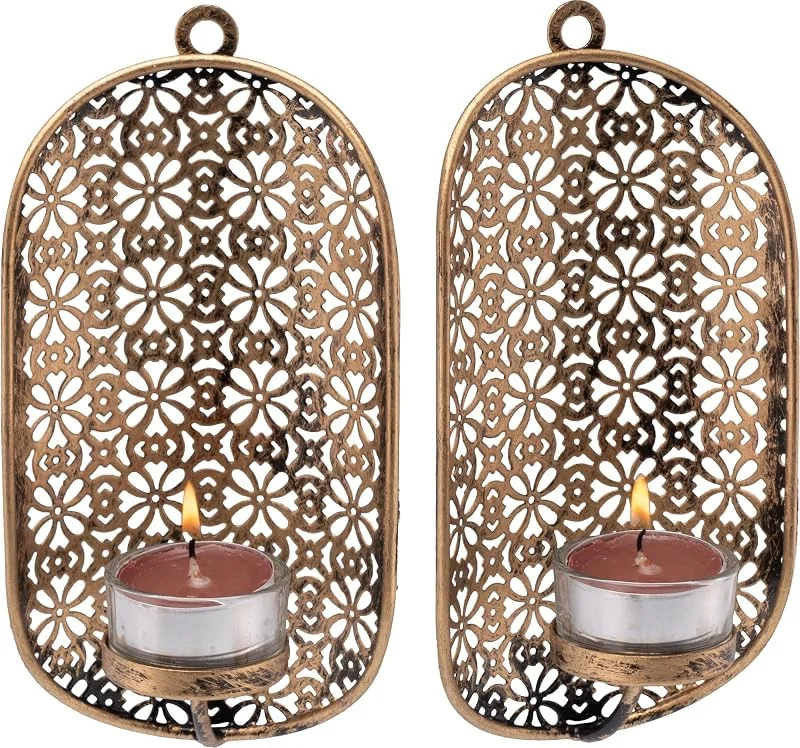 Besuche den elbmöbel-Store elbmöbel Wandkerzenhalter orientalisch Teelichthalter Antikgold Leuchter Kerzenhalter Metall Kerzenleuchter (2 er Set) — Kerzenlicht Abendessen