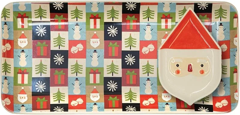 Marke: Creative Co-op Creative Co-Op 31, 8 cm L x 15, 2 cm B Steingut-Teller mit Urlaubsmuster und 12, 7 cm L Weihnachtsmann-Form, mehrfarbig, 2er-Set — Advent und Tisch