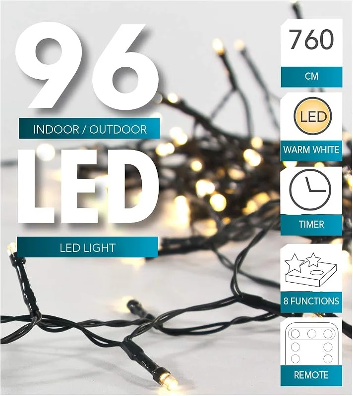 Marke: HiT Led Lichterkette Batterie 24 48 96 mit Timer und teilweise mit Fernbedienung grünes Kabel für innen und außen (96er + fernbedienung) — Weihnachtsbeleuchtung