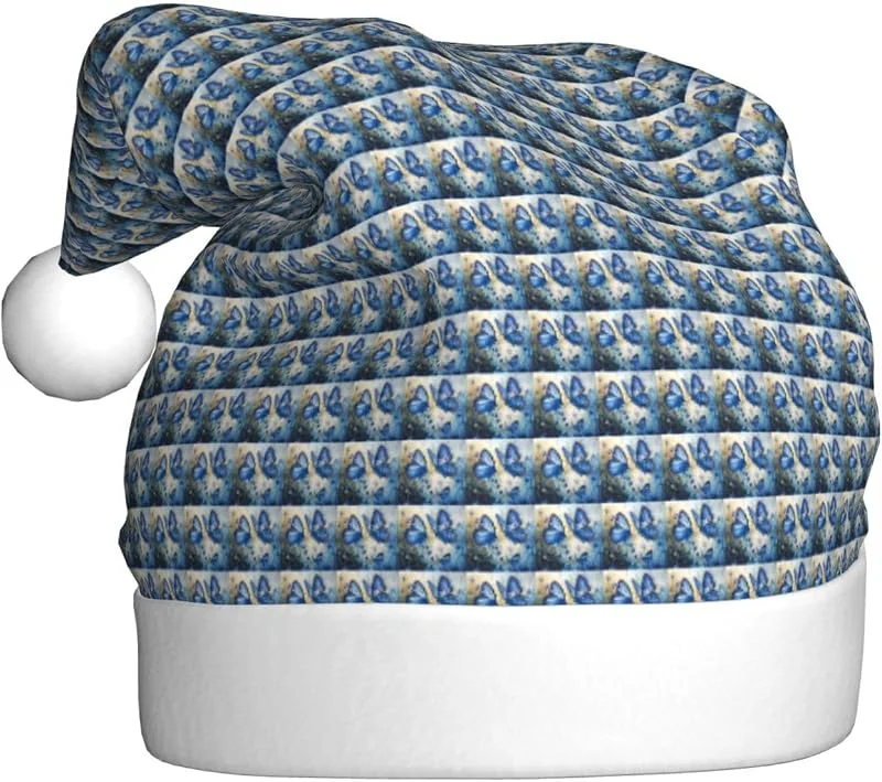 Marke: Tamiger Weihnachtsmützen mit blauen Schmetterlingen, saisonal festlich — Weihnachtsmode