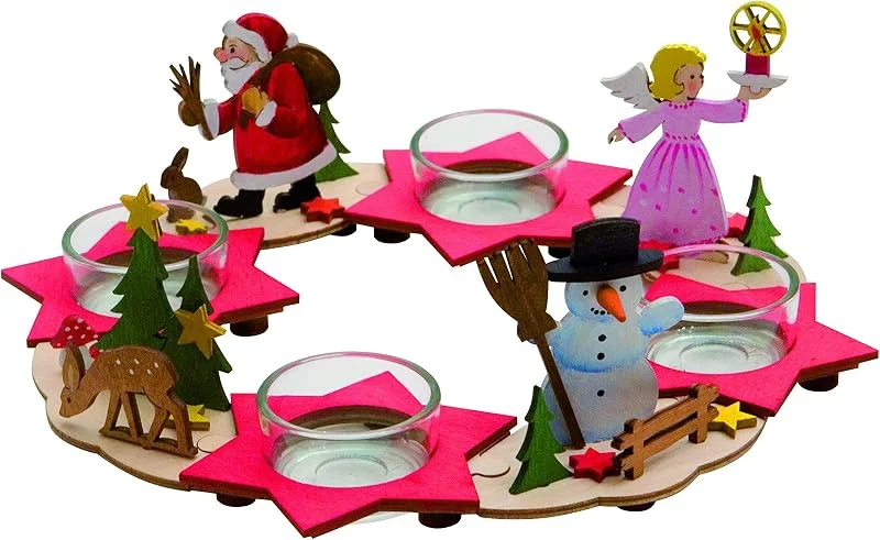 Marke: Hobaku HOLZ - BASTELN - KUHNERT Drechslerei Kuhnert - Hobaku Bastelset, Adventskranz, Teelichthalter - Weihnachtslandschaft - aus Holz zum Zusammenbauen - Made in Germany — Advent und Tisch