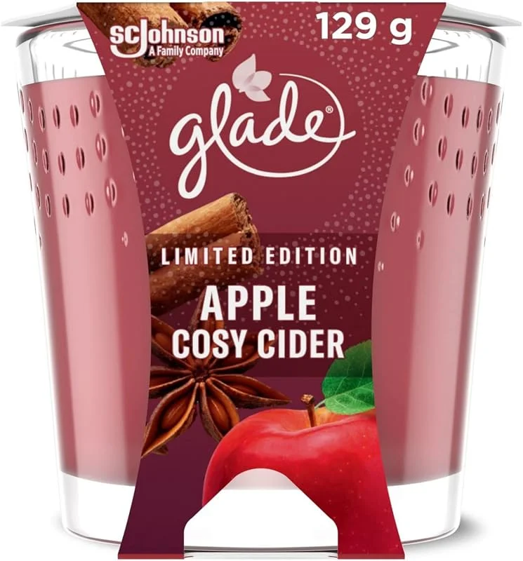 Marke: LIMUY Glade Candle Duftkerze Apfelwein, 129 g, 3 Stück — Kerzenlicht Abendessen