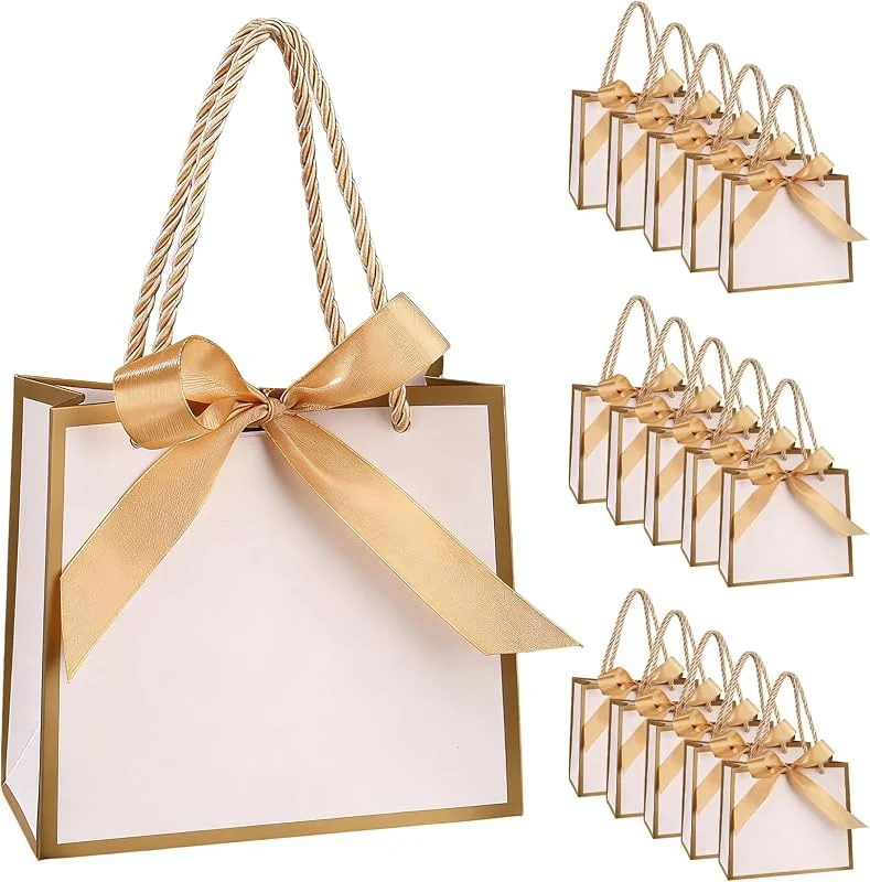 Marke: YDAKGUEY Geschenktüte, 15 Stück Geschenktüten Geburtstag, Geschenktüte Klein mit Schleifenbändern, Gift Bag Geburtstag Hochzeitsfeiern Brautpartys (Weiß, 14 × 6 × 12cm) — Geschenkverpackung
