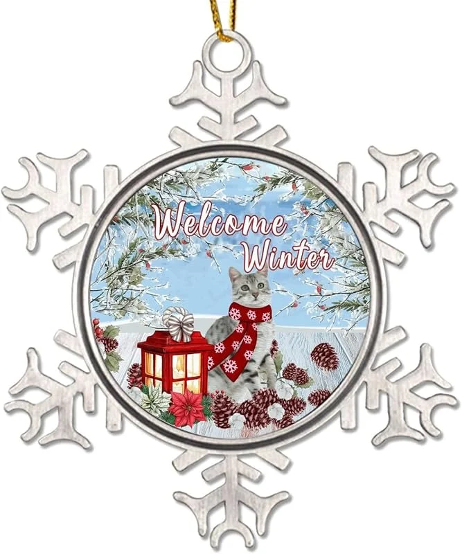 Marke: CowkissSign Metall Dekorative hängende Ornamente Winterblume Schneeszene Weihnachtskranz Schneeflocke Metall Ornament Weihnachten Andenken Weihnachten Katze Willkommen Winter Weihnachten Dekorationen Geschenk — Weihnachtsdeko
