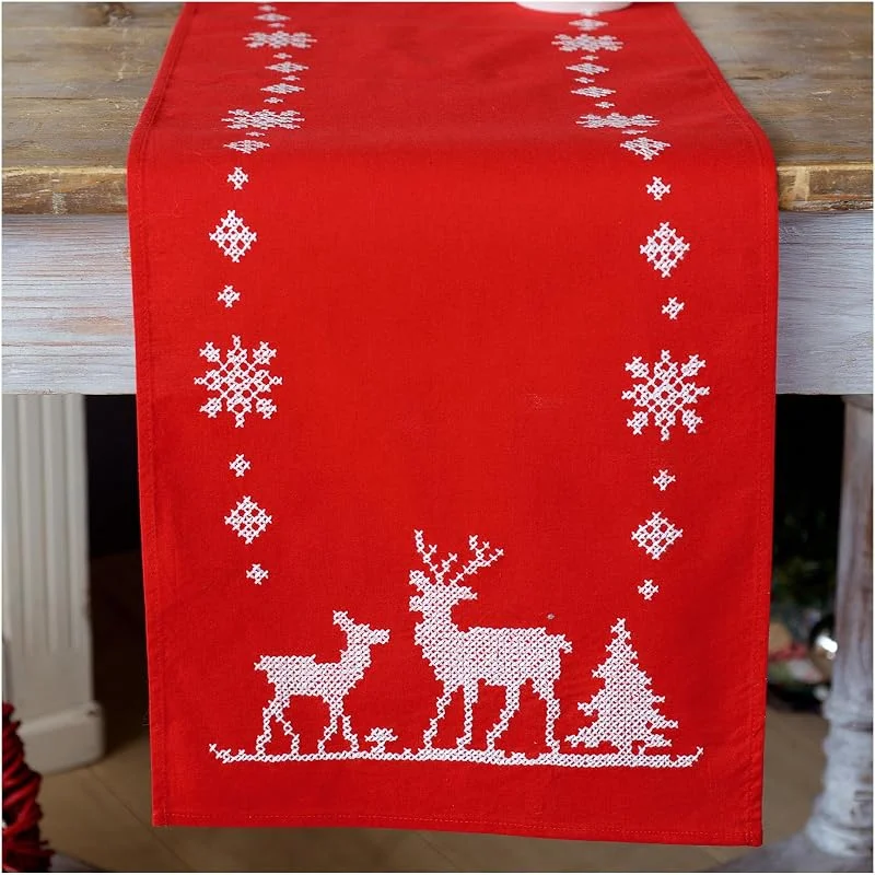 Besuche den Vervaco-Store VERVACO Stickpackung Kreuzstich Set Vorgedruckt Tischläufer Weihnachtlich mit Rehen Stickdecken Vorgezeichnet DIY Basteln Kreativ Stickläufer zum Selbersticken 30 x 105 cm Stickset — Advent und Tisch