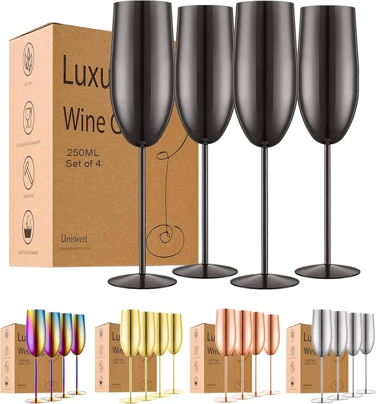 Marke: UNISWEET UNISWEET Edelstahl Champagnerflöten 4er Set 241g schwarz — Wein und Festtafel
