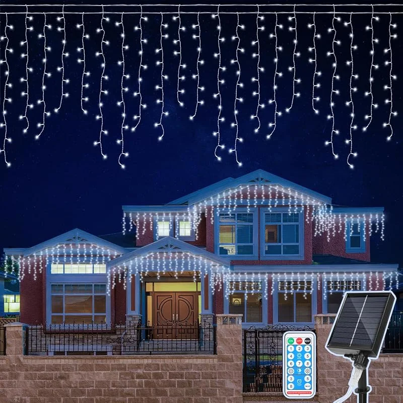 Besuche den Eulenke-Store Eulenke Solar Eisregen Lichterkette Außen, 400LEDs, 8 Modi & Memory-Funktion, solarlichterkette mit Fernbedienung, IP44, Geeignet für die Innen- und Außendekoration von Häusern, kaltweiß — Weihnachtsbeleuchtung