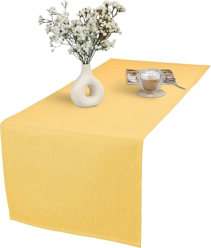 Marke: invitta Tischläufer 40x120 cm Gelb Baumwolle Polyester Mischung 230 g, m2 - Hochwertig, Elegante Leinenoptik, Fleckenschutz Cotton Tischtuch mit Lotuseffekt, Pflegeleicht, O1-P130 — Küche & Haushalt