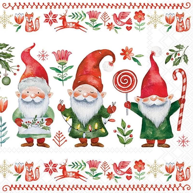 Besuche den Ambiente-Store 20 Servietten Weihnachten Lustige Zwerge mit winterlichen Symbolen als Tischdeko. Papierservietten mit Motiv. Auch für Decoupage und Serviettentechnik 33x33cm — Advent und Tisch