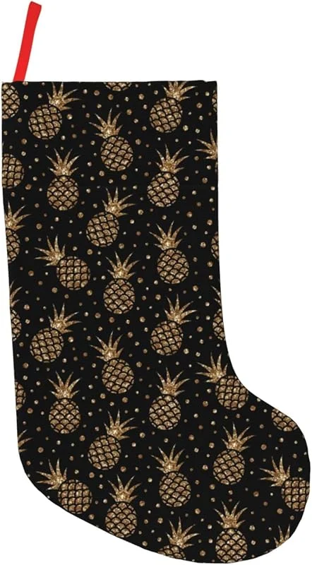 Marke: Kuilepa Weihnachtsstrumpfhose mit goldenem Ananasdruck, Glitzer, 45, 7 cm, große Weihnachtsstrümpfe für Weihnachten, Zuhause, Weihnachtsbaumdekoration — Weihnachtsmode