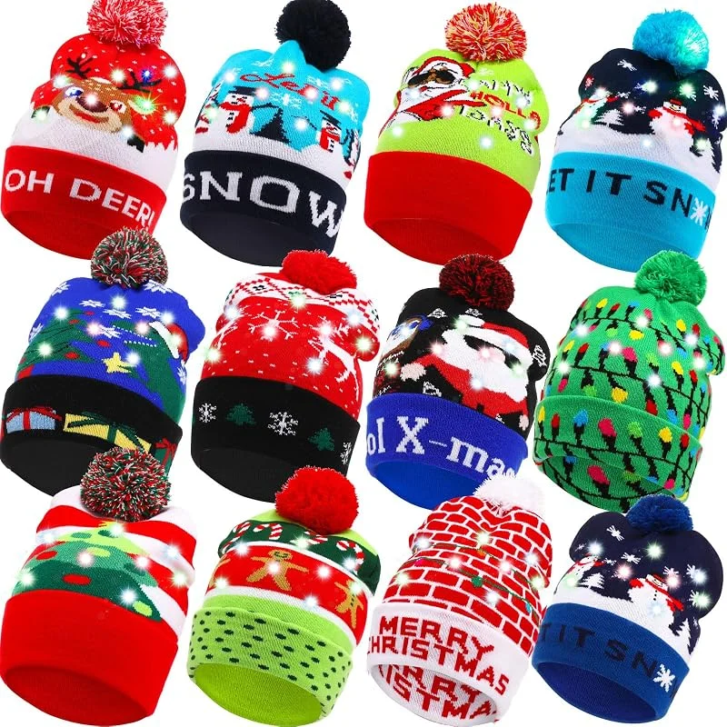 Marke: Vicenpal Vicenpal Weihnachtsmütze für Erwachsene, LED, bunt, blinkend, Strickmütze, hässlicher Pullover, Weihnachtsmann, Urlaub, Partyzubehör — Weihnachtsmode