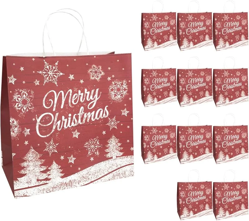 Besuche den Idena-Store Idena Geschenktüten Merry Christmas, 12 Stück, 28 x 28 x 15 cm — Geschenkverpackung