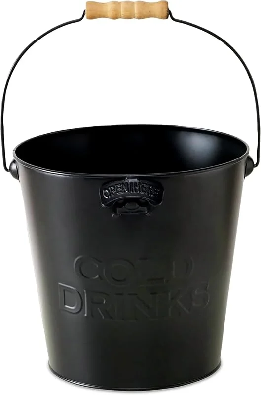 Besuche den Spetebo-Store Zink Eiseimer mit integriertem Flaschenöffner - schwarz - Metall Getränkekühler 22 cm mit Holzgriff - Eiskübel Flaschenkühler Weinkühler Sektkübel Champagnerschale Getränkekübel Eiswürfelbehälter — Wein und Festtafel