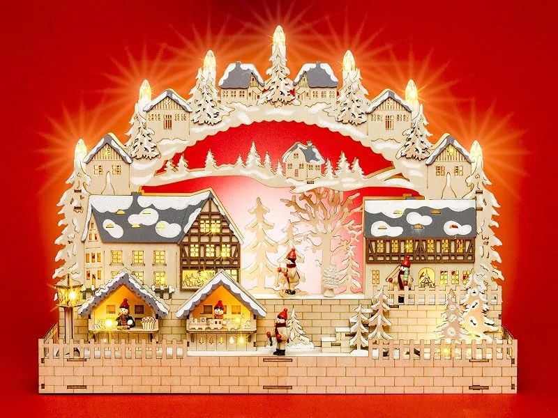 Besuche den SIKORA-Store SIKORA LB86 beleuchteter 3D LED Holz Schwibbogen WEIHNACHTSDORF inklusive Trafo — Weihnachtsdeko
