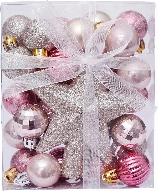 Marke: HoveeLuty 30 Stück bruchsichere Weihnachtsornamente, Weihnachtsbaumschmuck-Set mit Baumspitze, rotgoldene 1, 18-Zoll-Kugeln — Weihnachtsdeko