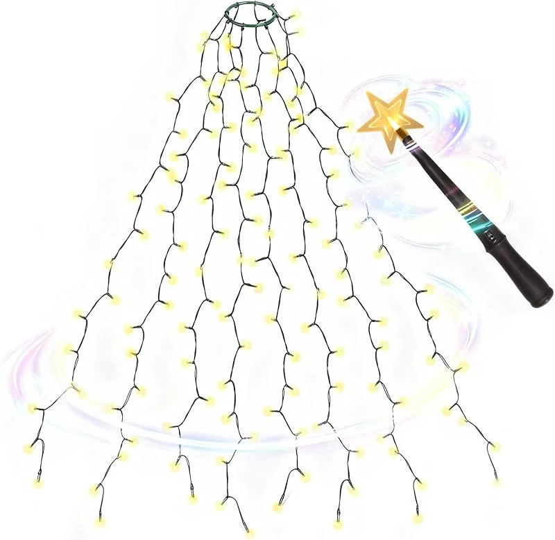 Besuche den SALCAR-Store SALCAR 2m Christbaumbeleuchtung mit Ring und 8 Girlanden, mit Zauberstab Fernbedienung, 280er LED Überwurf Lichterkette Weihnachtsbaum für 150cm, 180cm, 210cm, 240cm Tannenbaum - Warmweiß — Weihnachtsbeleuchtung