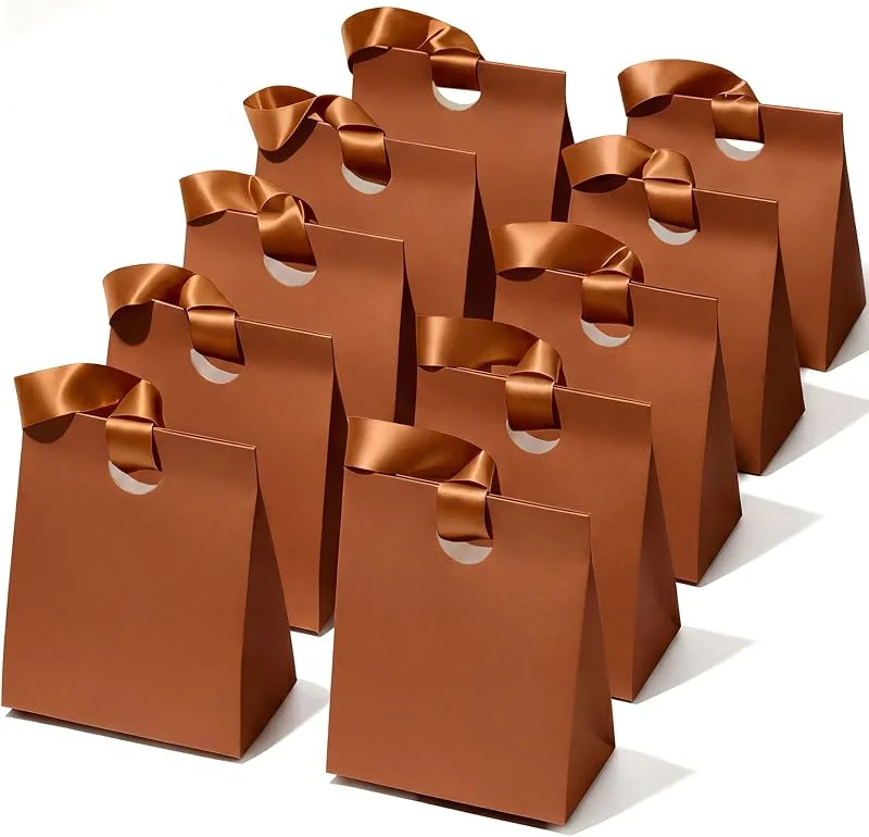 Besuche den Vitalizart-Store Vitalizart Kleine Papier-Geschenktüten mit Bandgriffen, Braun 10er-Set — Geschenkverpackung