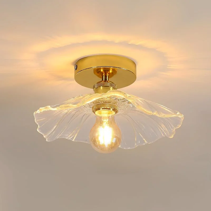 Besuche den Comely-Store Comely Deckenleuchte für Flur, E27 Gold Glas Deckenlampe in Blumenform, kleine Deckenbeleuchtung aus klarem Glas, Durchmesser 28cm, ohne Leuchtmittel — Kerzenlicht Abendessen