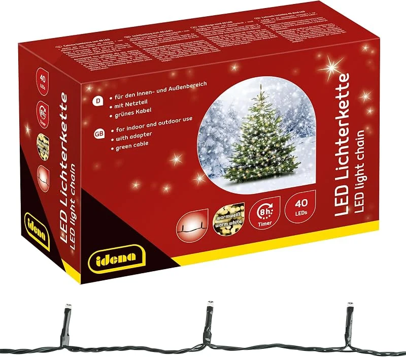 Besuche den Idena-Store Idena Lichterkette Außen & Innen 40 LEDs in Gold-Gelb, 8, 9 m — Weihnachtsbeleuchtung