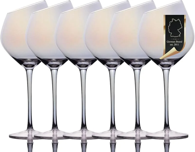 Besuche den INTIRILIFE-Store INTIRILIFE 6x Wein Glas mit moderner Kante - 470 ml Füllmenge und Regenbogen Schimmer - Rotwein Glas Kelch Spülmaschinenfest Kristallglas stoßfest — Wein und Festtafel