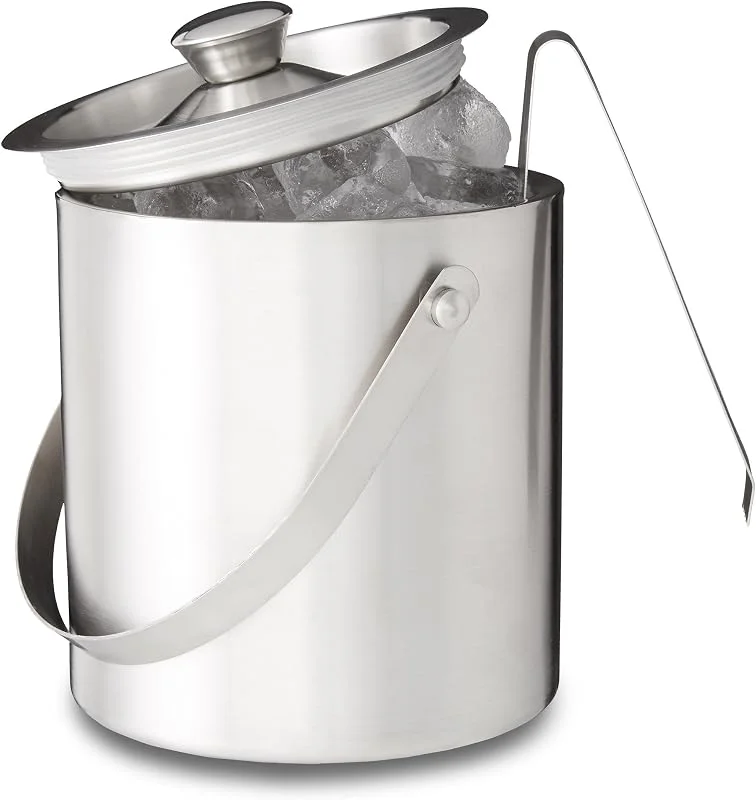 Besuche den Relaxdays-Store Relaxdays Eisbehälter rund mit Deckel, Eiszange, Eiswürfel-Kühler für Bar, Party, 1, 5 Liter, HBT: 17 x 15 x 15cm, Silber — Küche & Haushalt