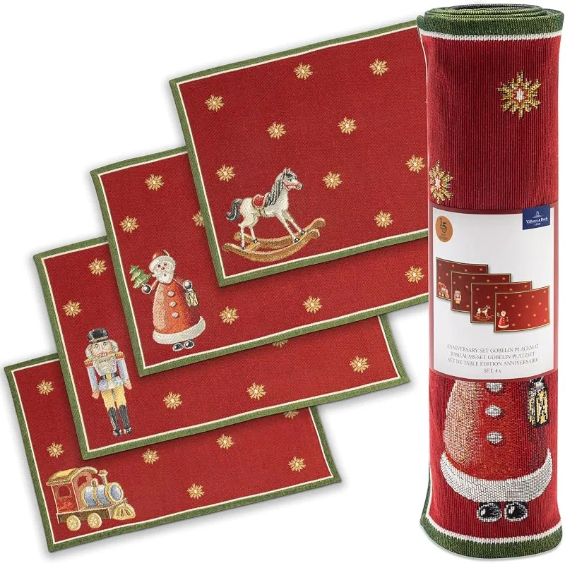 Villeroy & Boch - Toy's Delight Jubiläums-Set Gobelin Platzset 4-teilig Bunt, Weihnachten, Platzset für 4 Personen, Tischdeko, Weihnachtsmotiv, Baumwolle, Polyester — Küche & Haushalt