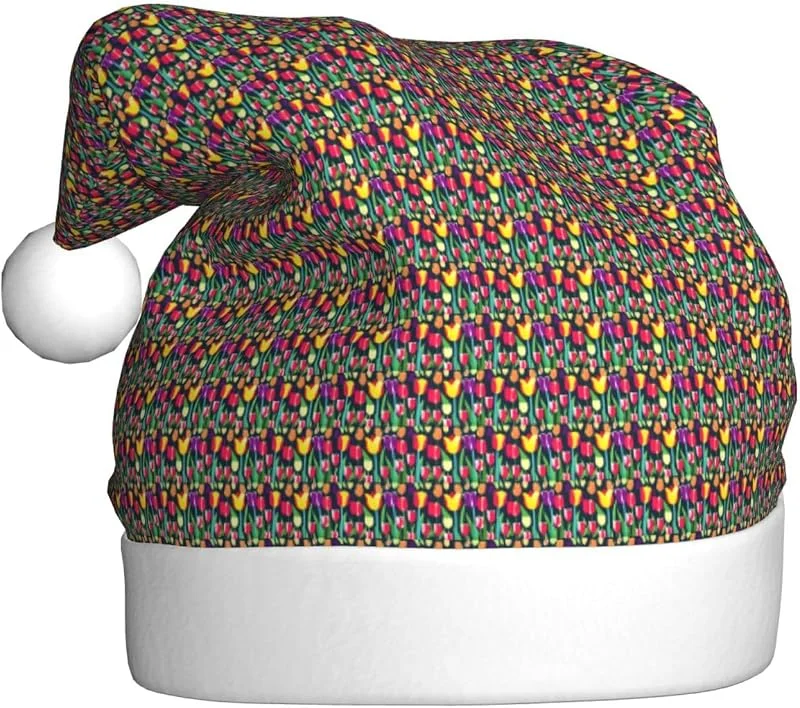 Marke: Tamiger Weihnachtsmützen mit buntem Tulpenaufdruck, saisonal, festlich — Weihnachtsmode