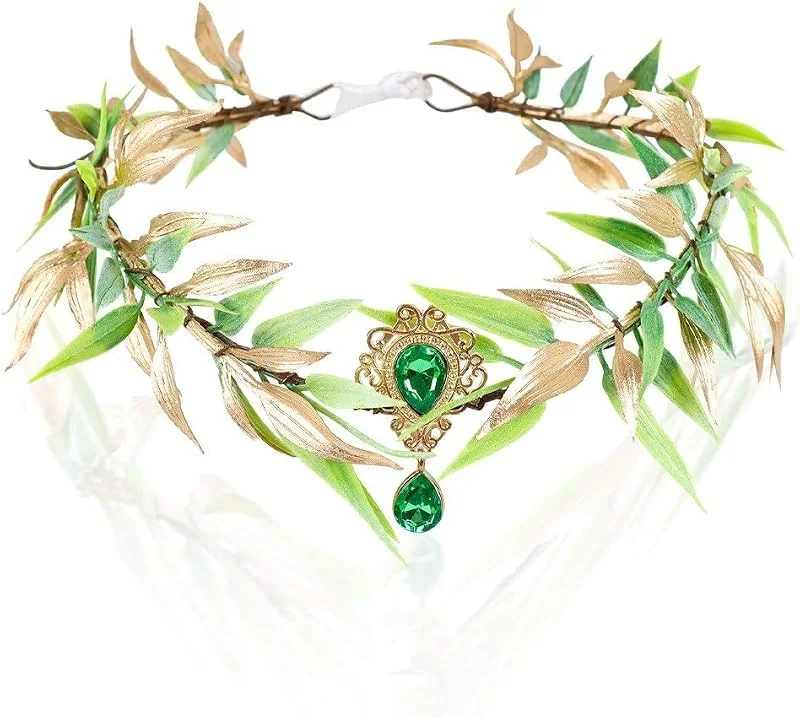 Marke: Vobumix Waldfeen-blumenkrone, Blumen-Elfen-Kopfschmuck Kristall-Elfen-Tiara, Kranz-Stirnband Für Halloween-Weihnachtsfeier — Haarpflege
