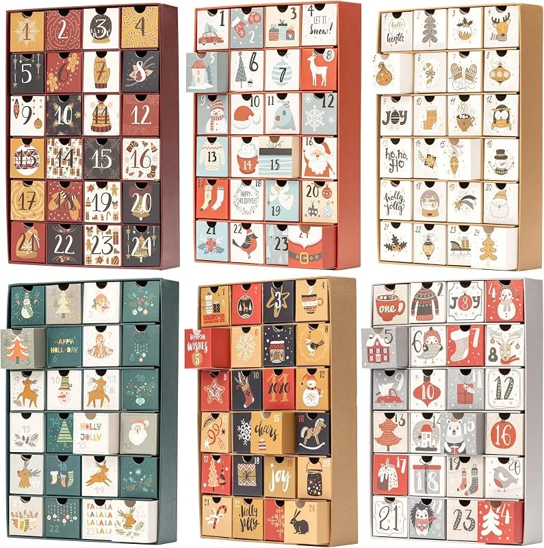 Marke: evelay Adventskalender zum selber befüllen 24 Tage wiederverwendbar 1-24 leere Schubladen für Weihnachts-Countdown (Weihnachtsmann) — Advent und Tisch