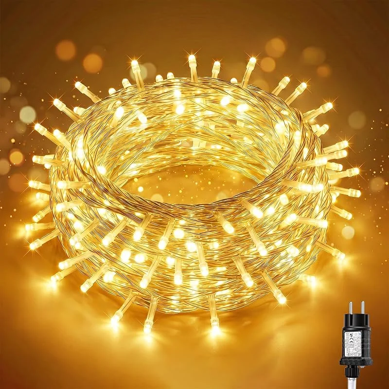 Besuche den SALCAR-Store SALCAR 15m 220er LED Lichterkette Außen, Lichterkette Weihnachten Strom mit 8 Modi, Timer und Memory, IP44 Wasserdicht, für Weihnachtsdeko Party Hochzeit, Transparente Kabel, Warmweiß — Weihnachtsbeleuchtung