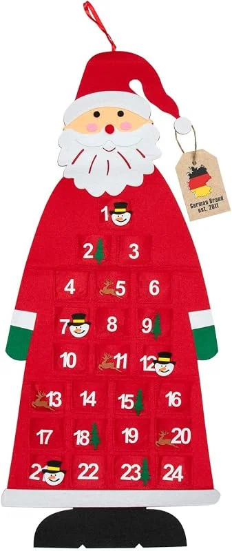 Besuche den INTIRILIFE-Store Intirilife Nikolaus Adventskalender Rot zum Befüllen, Weihnachtsmann Kalender DIY wiederverwenbar aus Filz zum aufhängen- für Kinder und Erwachsene — Advent und Tisch
