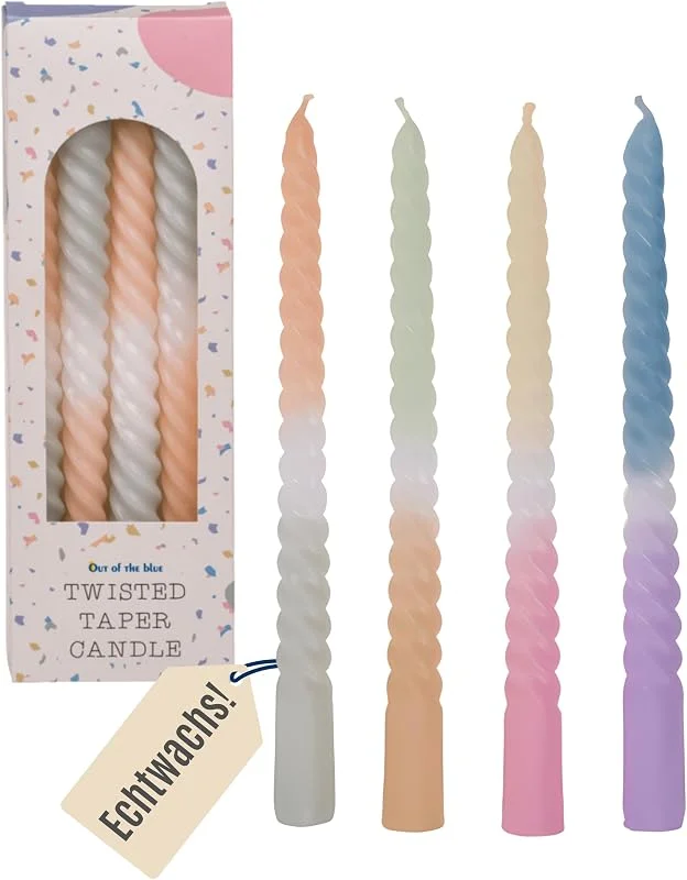 Marke: Out of the blue Out of the blue Elegante Spitzkerze mit Farbverlauf I 4er-Set Stabkerzen 20cm I Pastell Echtwachskerzen in Salbeigrün Rosa Blau I Zufällige Farbauswahl I Deko Tafelkerzen I Lange Brenndauer — Kerzenlicht Abendessen