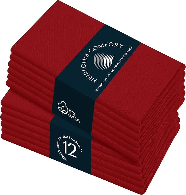 Marke: HEIRLOOM COMFORT Rote Stoffservietten, 43 x 43 cm, weich, saugfähig, langlebig, wiederverwendbar, waschbarer Stoff, 12 Stück – perfekte Tischserviette für Abendessen, Herbst, Hochzeiten, Urlaub — Küche & Haushalt