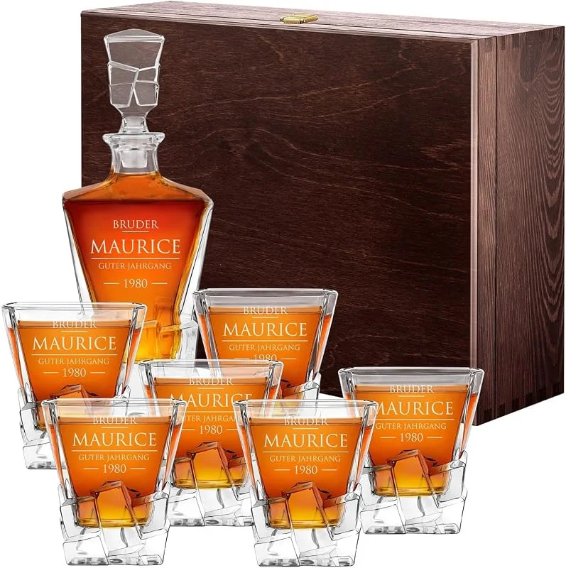 Besuche den Maverton-Store Maverton 950 ml Whiskey Karaffe + 6er Whiskygläser Set mit Gravur — Wein und Festtafel