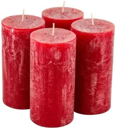 Besuche den Klocke Kerzen-Store Rustikale Stumpenkerzen 4 Stück - Wachskerzen, Rustickerzen, Adventskerzen Weihnachten (Rubin Rot, Groß: Höhe 14cm, Ø 7cm) — Advent und Tisch