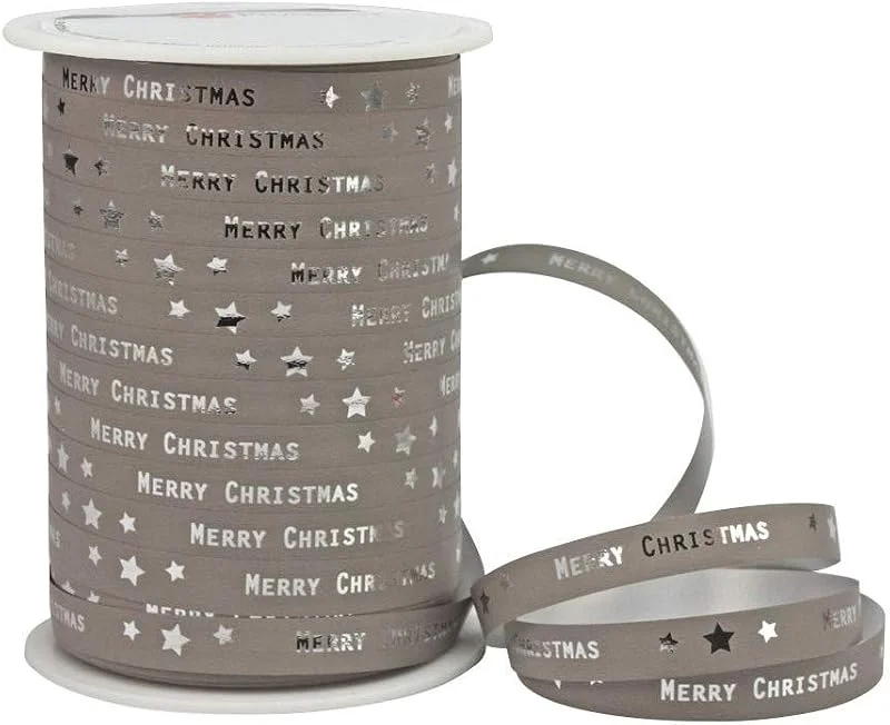 Besuche den PRÄSENT-Store Präsent – Ringelband „Merry Christmas“, sandstein, 10 mm - 100 m — Geschenkverpackung