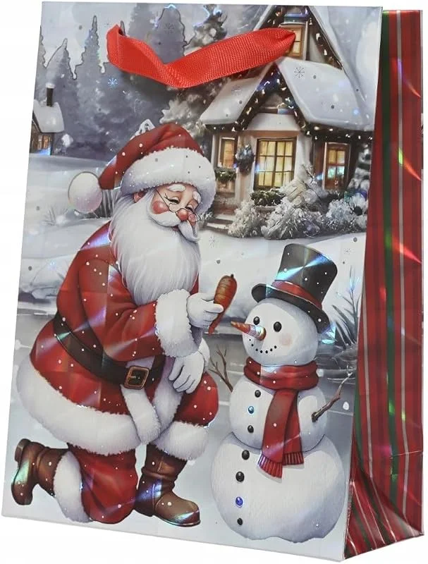 Besuche den DomoDomo-Store DomoDomo Geschenktüte Weihnachtsmann Holo-Glanz, Rot-Weiß, 18 x 24 x 8 cm — Geschenkverpackung