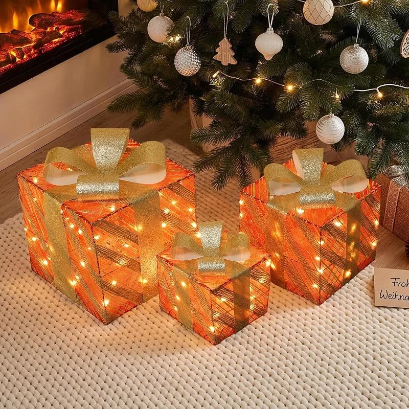 Besuche den Hometopia-Store Hometopia LED Geschenkboxen Weihnachten 3er Set mit 100 warmweißen LEDs — Geschenkverpackung