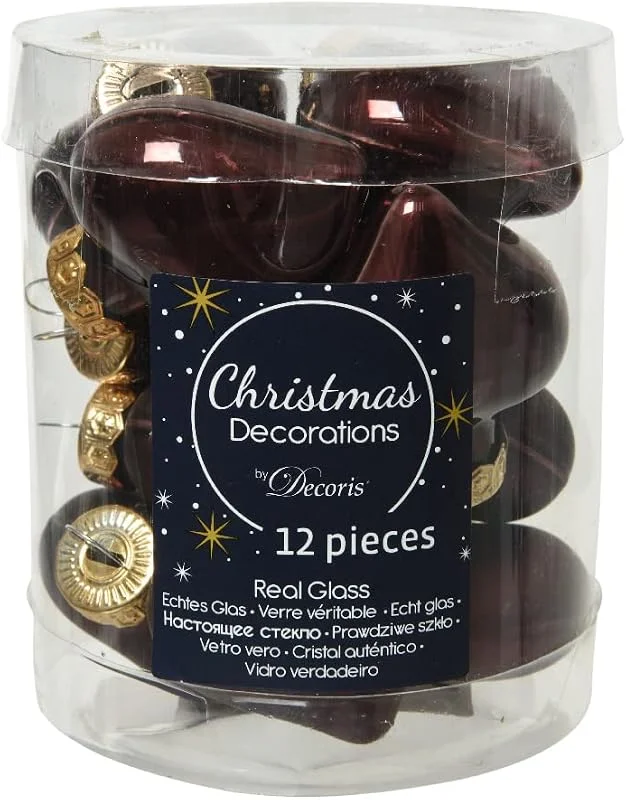 Marke: Kaemingk Christbaumschmuck Herzen Glas 4cm x 12 Stück Weihnachtskugeln Christbaumkugeln Dunkelbraun Rotholz — Weihnachtsdeko